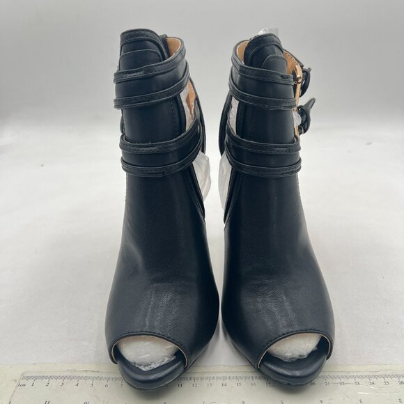 XYD Black Peep Toe Sandal Ankle Booties Dual Buckled Straps Stiletto Heels Pumps - Picture 3 of 8